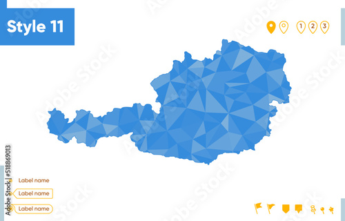 Austria - blue low poly map, polygonal map. Outline map. Vector illustration.