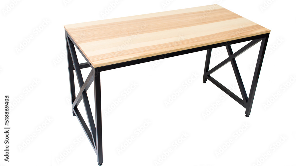 Loft-style table made of black metal pipe and wooden top. Office furniture. Table with metal frame and wooden top. Modern furniture in loft style. Furniture isolated on white background. Office table Loft-style table made of black metal pipe and wooden top. Office furniture. Table with metal frame and wooden top. Modern furniture in loft style. Furniture isolated on white background. Office table