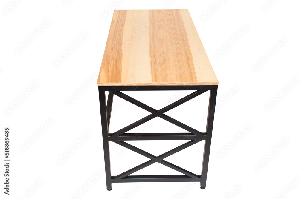 Loft-style table made of black metal pipe and wooden top. Office furniture. Table with metal frame and wooden top. Modern furniture in loft style. Furniture isolated on white background. Office table Loft-style table made of black metal pipe and wooden top. Office furniture. Table with metal frame and wooden top. Modern furniture in loft style. Furniture isolated on white background. Office table