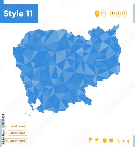 Cambodia - blue low poly map, polygonal map. Outline map. Vector illustration.