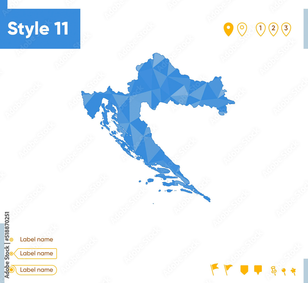 Fototapeta premium Croatia - blue low poly map, polygonal map. Outline map. Vector illustration.