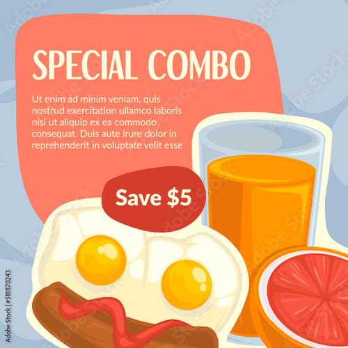 Breakfast in restaurant, special combo banner