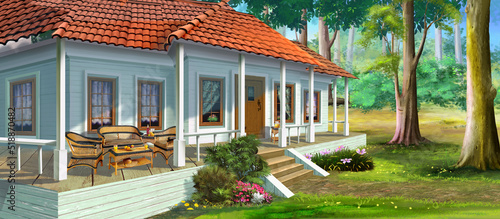 Country house with a veranda illustration