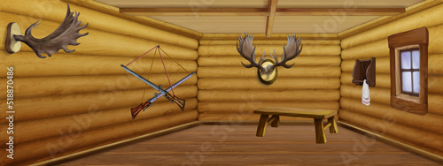 Interior of a wooden hunting house