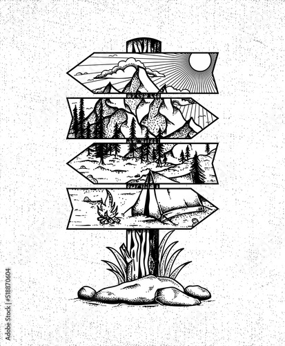 Arrow Sign Mountain Illustration