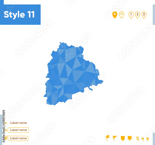 Telangana, India - blue low poly map, polygonal map. Outline map. Vector illustration.