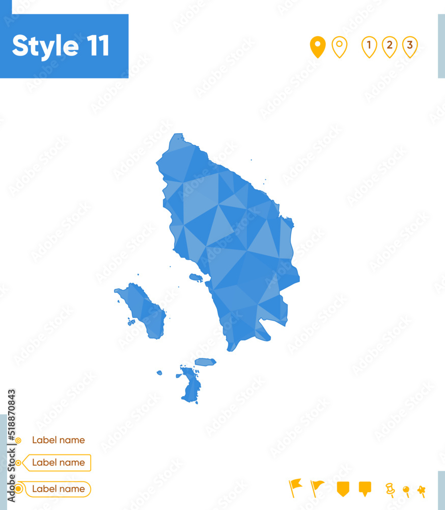 Fototapeta premium North Sumatra, Indonesia - blue low poly map, polygonal map. Outline map. Vector illustration.