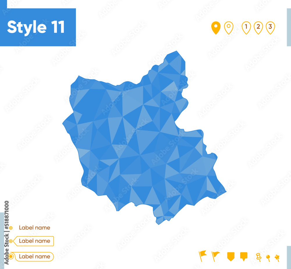 East Azerbaijan, Iran - blue low poly map, polygonal map. Outline map. Vector illustration. East Azerbaijan, Iran - blue low poly map, polygonal map. Outline map. Vector illustration.