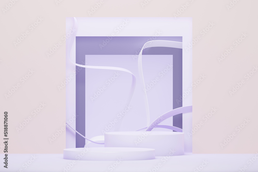 3d render Pastel Green minimal background with podium stand. Purple stage platform for cosmetic product presentation and advertising. Studio scene with showcase pedestal in clean design. 3d render Pastel Green minimal background with podium stand. Purple stage platform for cosmetic product presentation and advertising. Studio scene with showcase pedestal in clean design.