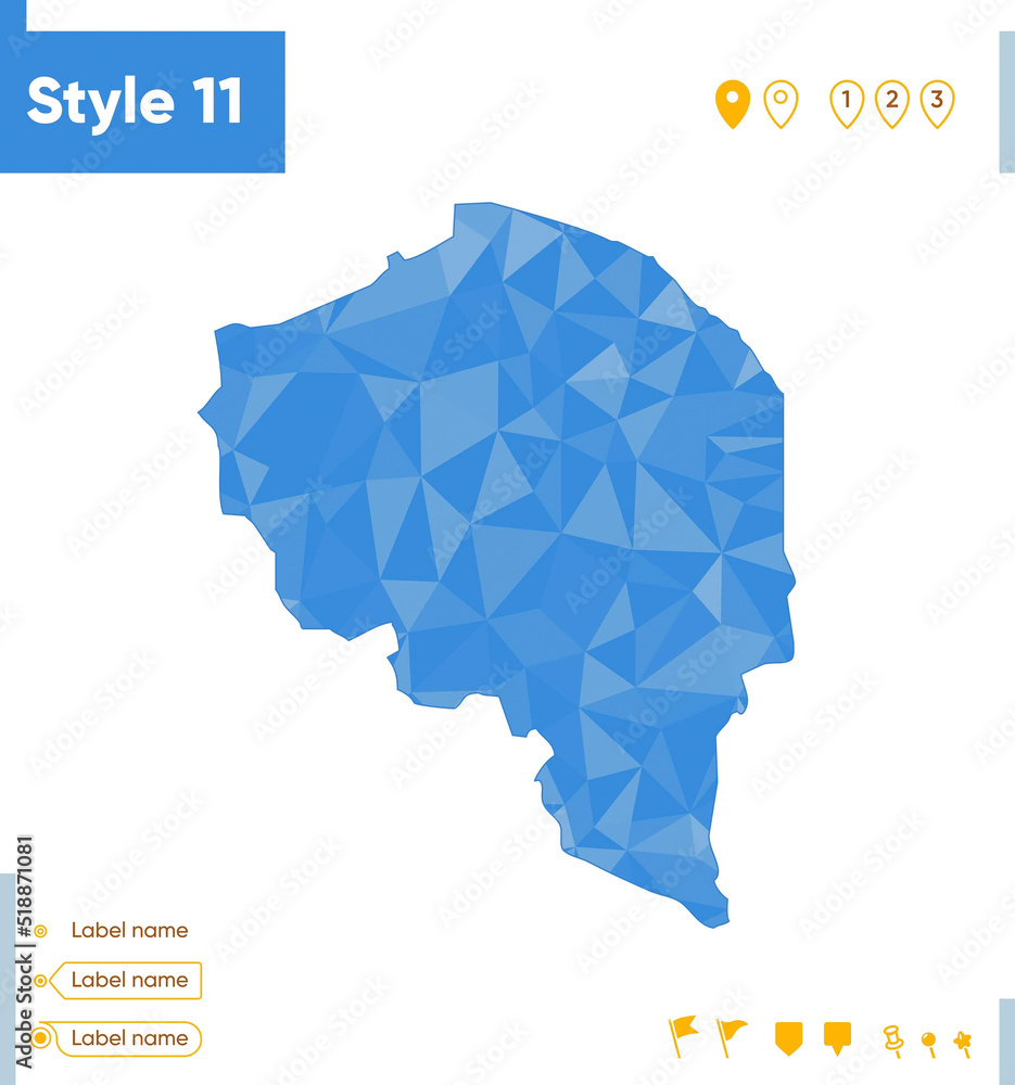 Kerman, Iran - blue low poly map, polygonal map. Outline map. Vector illustration. Kerman, Iran - blue low poly map, polygonal map. Outline map. Vector illustration.