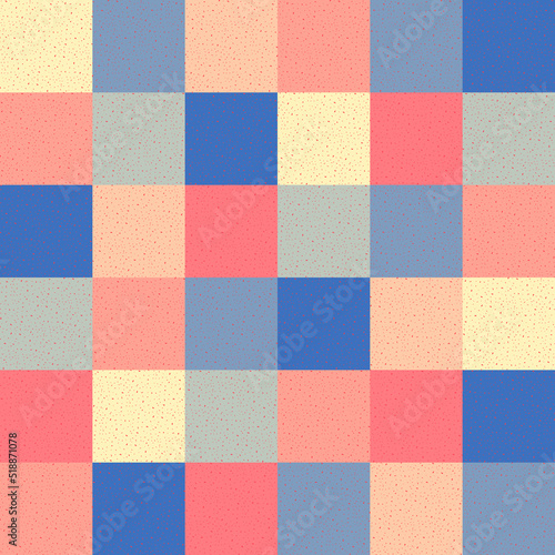 blue pink yellow squares with grainy texture. vector illustration. geometric seamless pattern. fabric swatch. wrapping paper. continuous print. design template for home decor, apparel, linen, textile