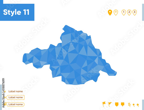 Arkhangai, Mongolia - blue low poly map, polygonal map. Outline map. Vector illustration.