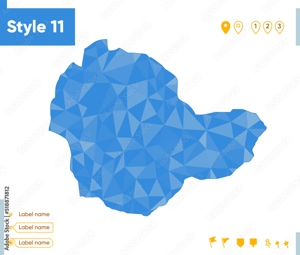 Sukhbaatar, Mongolia - blue low poly map, polygonal map. Outline map. Vector illustration. Sukhbaatar, Mongolia - blue low poly map, polygonal map. Outline map. Vector illustration.