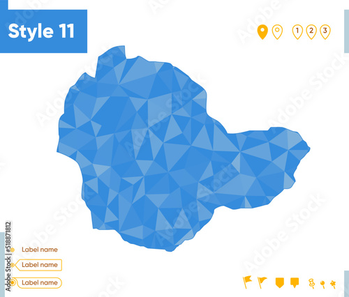 Sukhbaatar, Mongolia - blue low poly map, polygonal map. Outline map. Vector illustration.