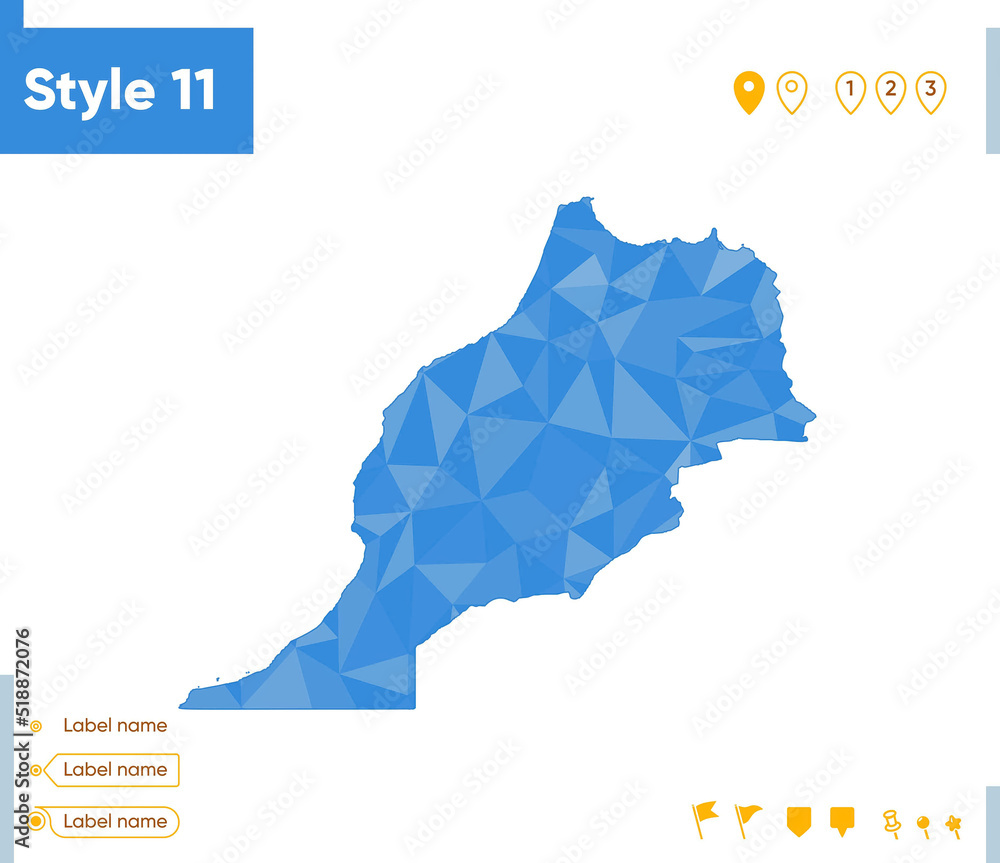 Morocco - blue low poly map, polygonal map. Outline map. Vector illustration.