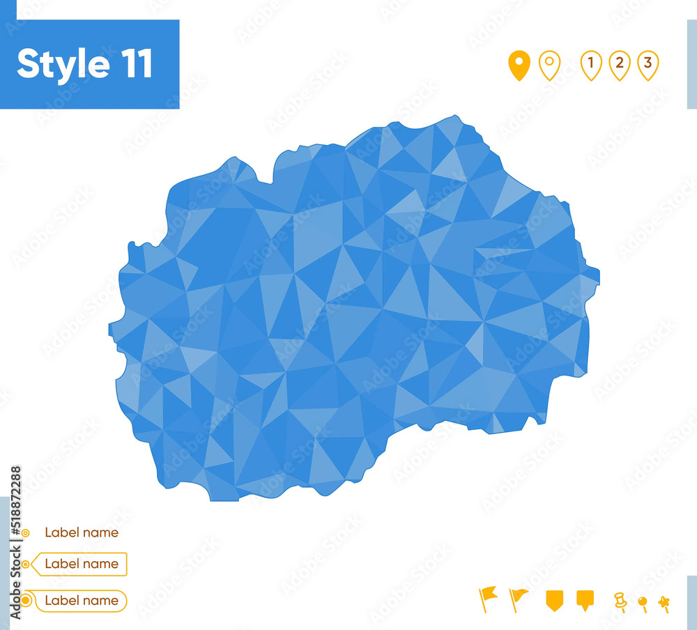 North Macedonia - blue low poly map, polygonal map. Outline map. Vector illustration.