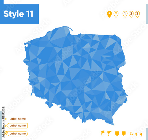 Poland - blue low poly map, polygonal map. Outline map. Vector illustration.