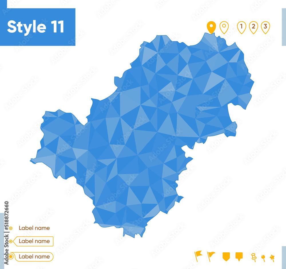Kaluga Region, Russia - blue low poly map, polygonal map. Outline map. Vector illustration. Kaluga Region, Russia - blue low poly map, polygonal map. Outline map. Vector illustration.