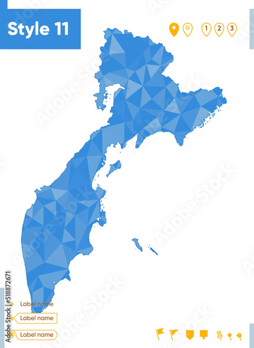 Kamchatka Territory, Russia - blue low poly map, polygonal map. Outline map. Vector illustration.