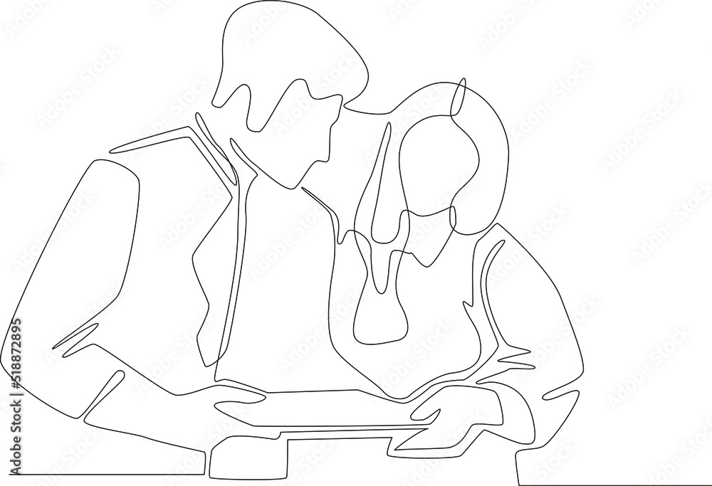 simple line concept of office activity where a man and woman discuss to solve the problem during the job simple line concept of office activity where a man and woman discuss to solve the problem during the job