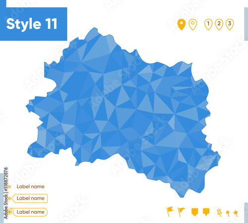 Orel Region, Russia - blue low poly map, polygonal map. Outline map. Vector illustration.