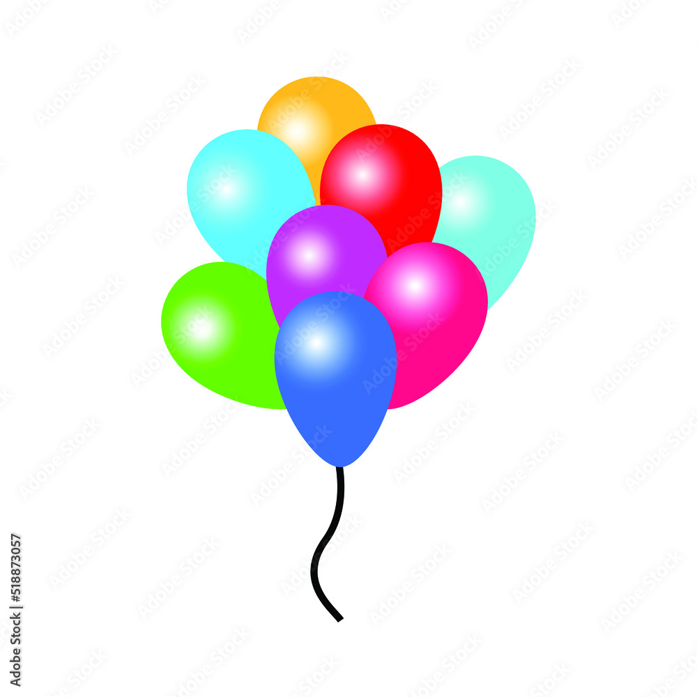 Colorful balloon isolated on white background. Holiday element design realistic baloon with black ribbon and bow