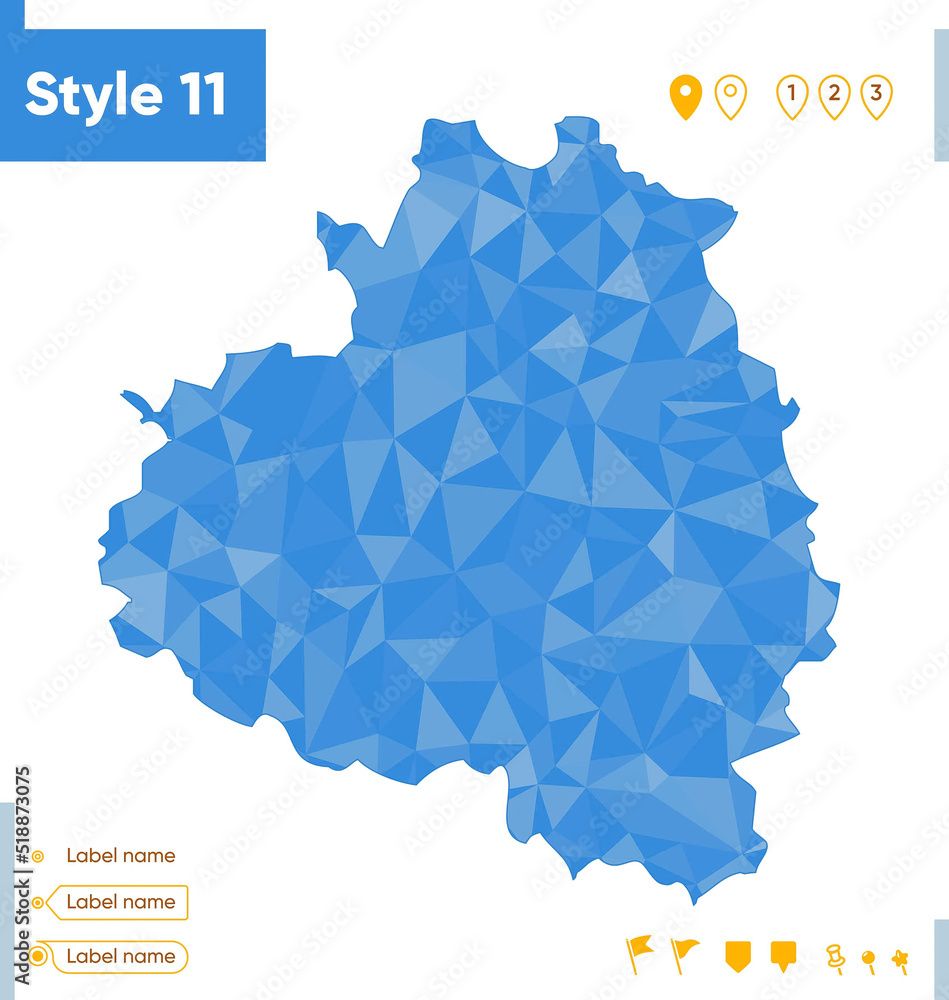 Tula Region, Russia - blue low poly map, polygonal map. Outline map. Vector illustration.