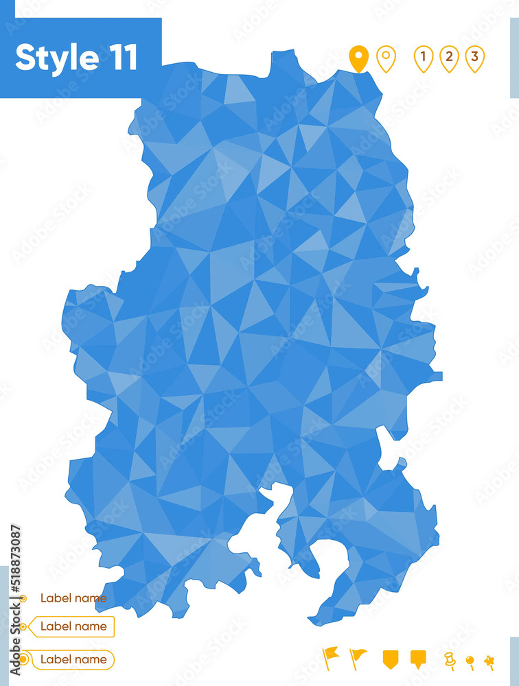 Udmurtian Republic, Russia - blue low poly map, polygonal map. Outline map. Vector illustration. Udmurtian Republic, Russia - blue low poly map, polygonal map. Outline map. Vector illustration.