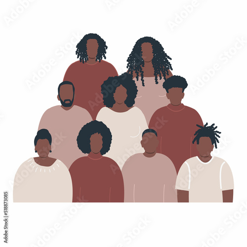 group of black people. Crowd of people. Stronger together concept. Solidarity of different men and women. Different human silhouettes. Vector illustration