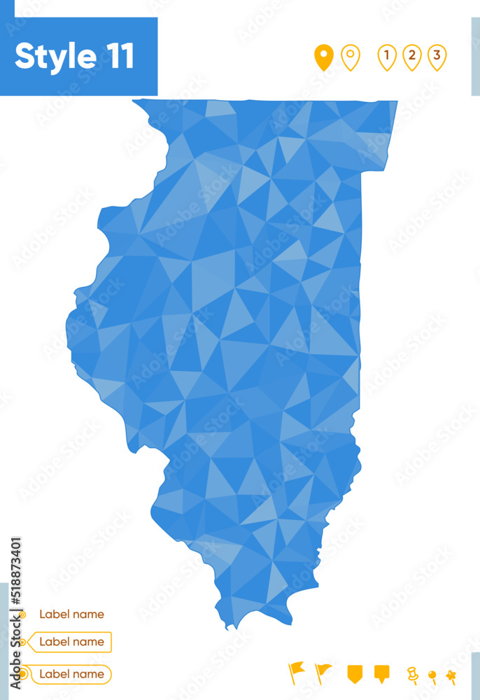 Illinois, USA - blue low poly map, polygonal map. Outline map. Vector illustration.