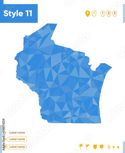 Wisconsin, USA - blue low poly map, polygonal map. Outline map. Vector illustration.