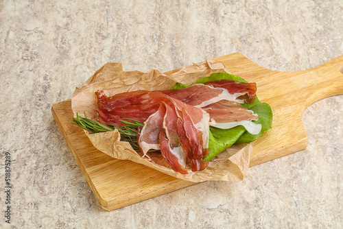 Delicous Spanish Hamon slices pork meat