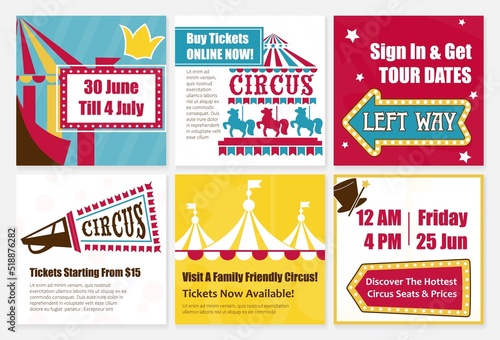 Social media set with circus shop advertising