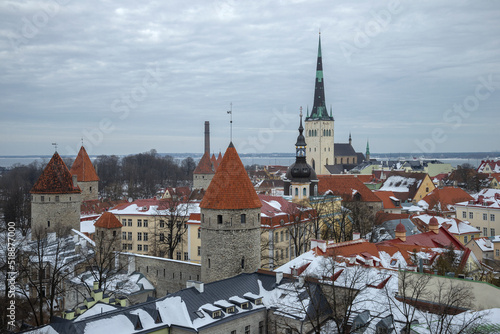 Classic landscape of old Tallinn on a gloomy March day. Estonia
