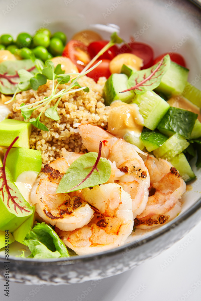 Bowl of couscous with shrimp and vegetables Bowl of couscous with shrimp and vegetables