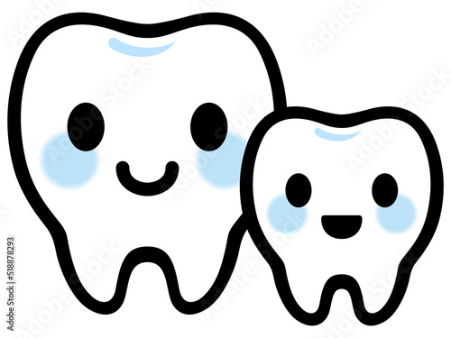 歯の親子のキャラクター（Tooth parent and child character. cute cartoon tooth mascot.）