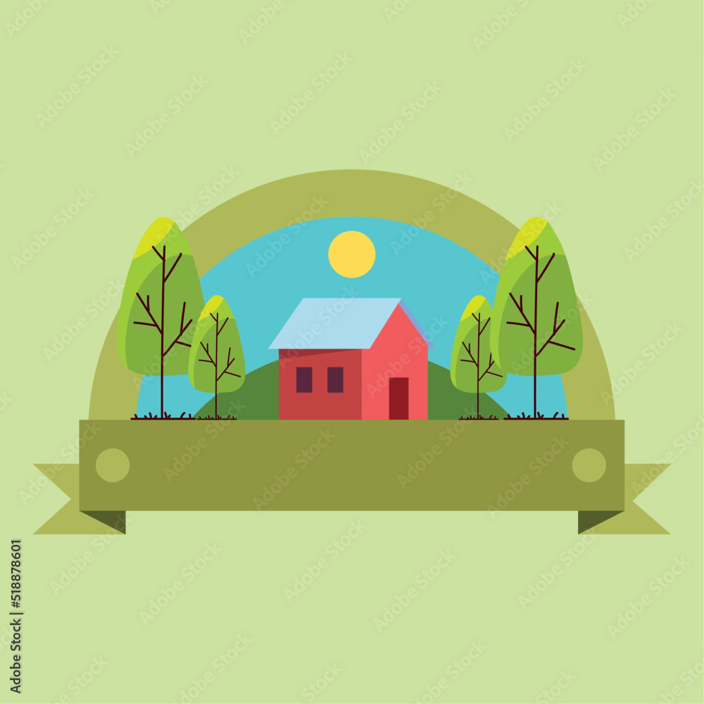 Naklejka premium rural house and trees