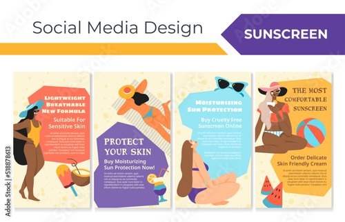 Social media page set with sunscreen advertising