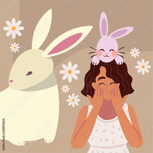 cute girl and bunnies