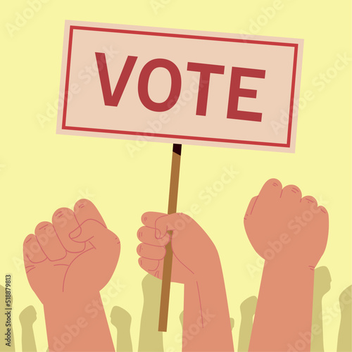 hands with vote placards