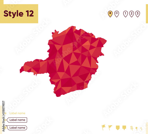 Minas Gerais, Brazil - red low poly map, polygonal map. Outline map. Vector illustration.