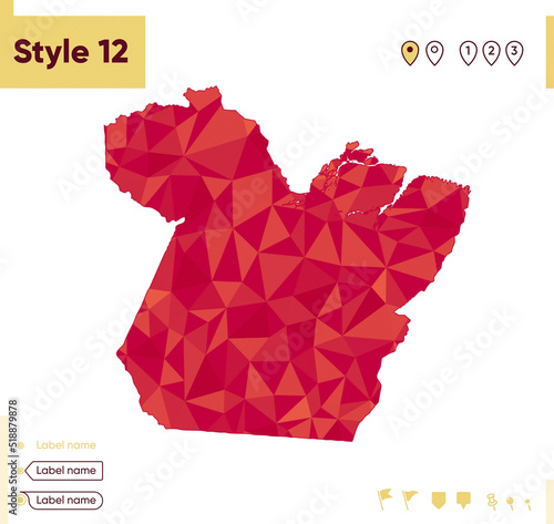 Para, Brazil - red low poly map, polygonal map. Outline map. Vector illustration.