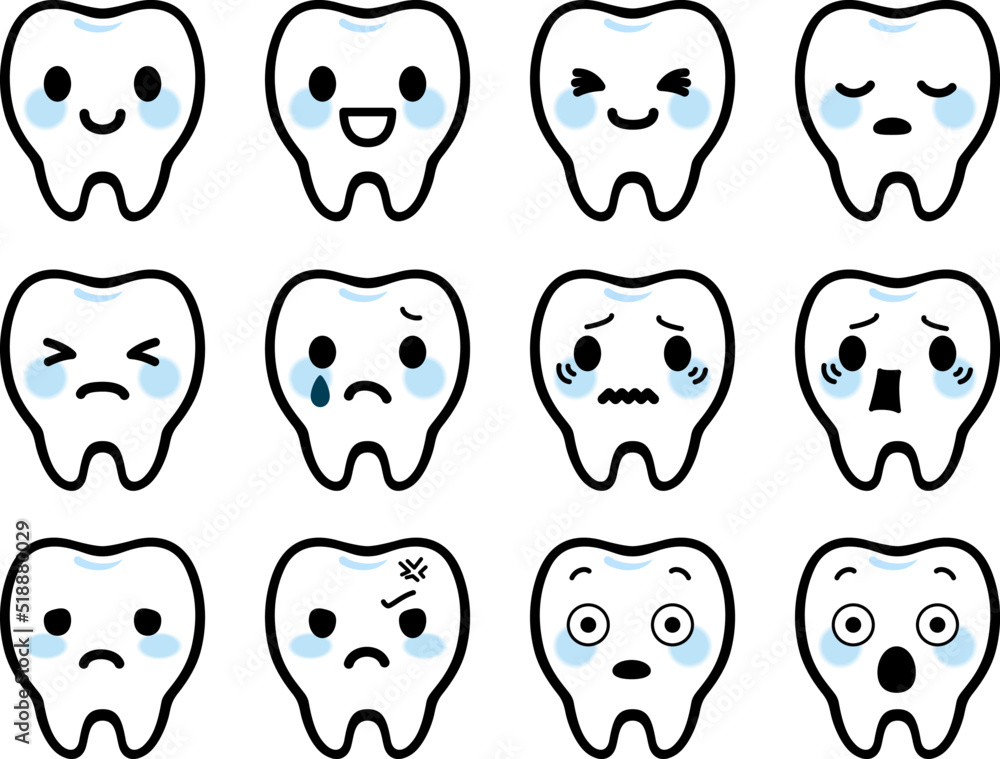 歯のキャラクター(表情セット01)(Set of cute cartoon tooth mascot with emotions and facial expression.) 歯のキャラクター(表情セット01)(Set of cute cartoon tooth mascot with emotions and facial expression.)