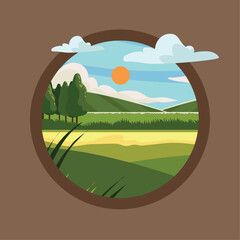 Fotobehang Cappuccinokleur landscape rural label  © djvstock