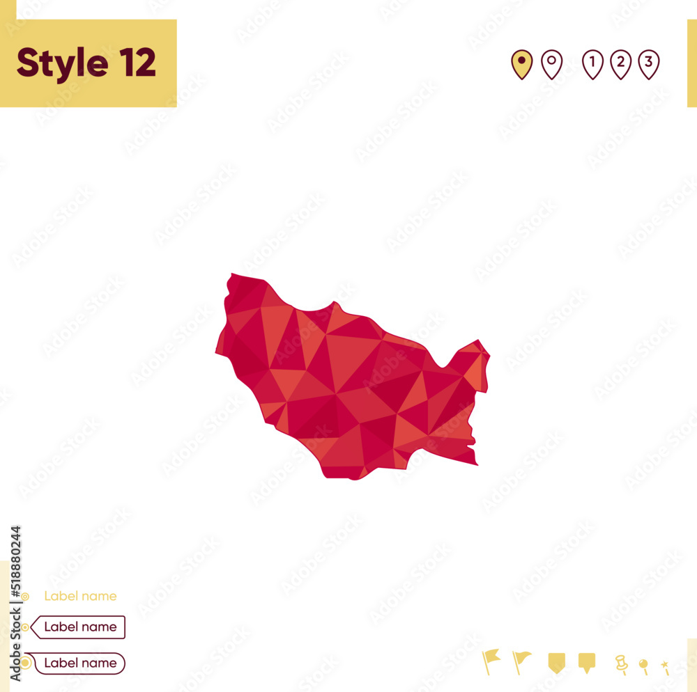 Nuble, Chile - red low poly map, polygonal map. Outline map. Vector illustration.