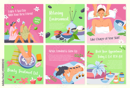 Social media set with spa procedure advertising