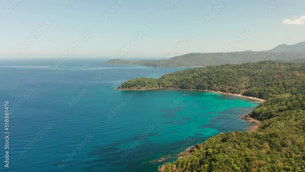 Aerial drone coastline of tropical island with coral reef and blue lagoon. Palawan, Philippines. tropical landscape. Seascape island and clear blue water. tropical landscape, travel concept Aerial drone coastline of tropical island with coral reef and blue lagoon. Palawan, Philippines. tropical landscape. Seascape island and clear blue water. tropical landscape, travel concept