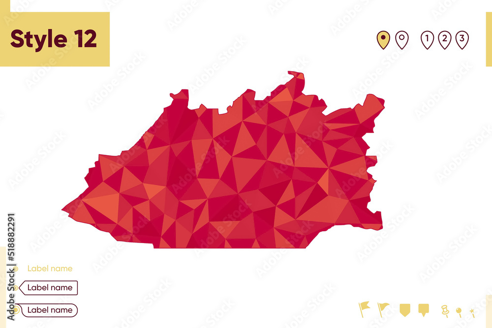Karaganda, Kazakhstan - red low poly map, polygonal map. Outline map. Vector illustration.