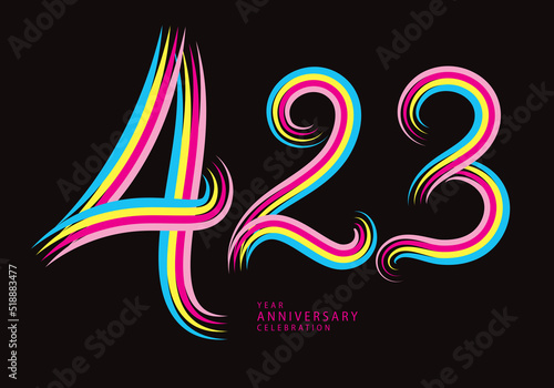 423 number design vector, graphic t shirt, 423 years anniversary celebration logotype colorful line,423th birthday logo, Banner template, logo number elements for invitation card, poster, t-shirt.