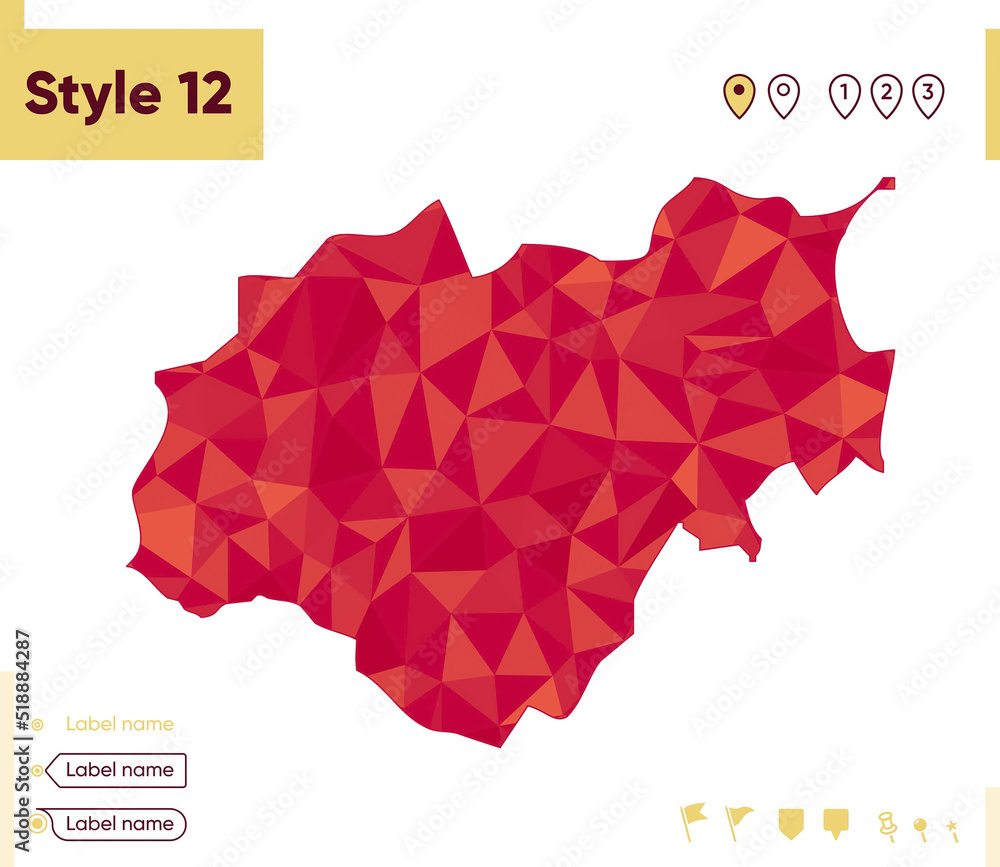 Kabardino Balkarian Republic, Russia - red low poly map, polygonal map. Outline map. Vector illustration. Kabardino Balkarian Republic, Russia - red low poly map, polygonal map. Outline map. Vector illustration.
